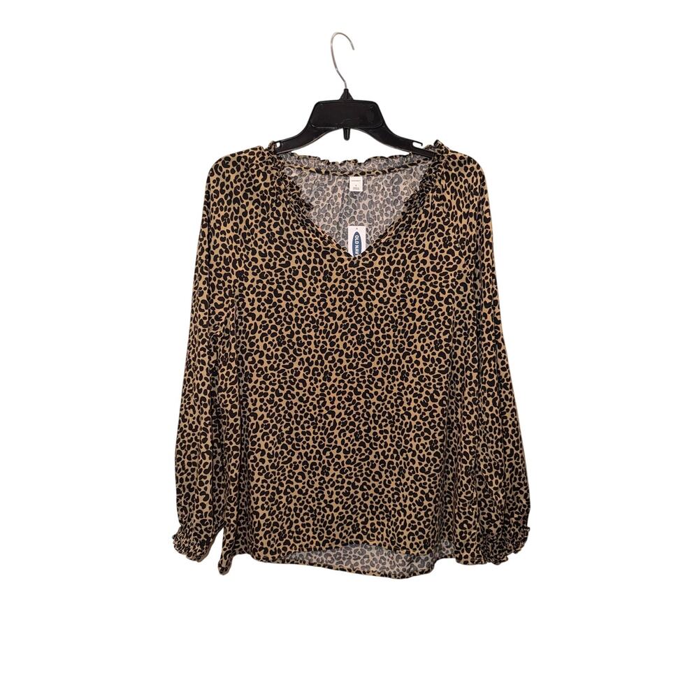 Old Navy Women’s Small Leopard Print Ruffle Neck Blouse Long Sleeve NWT